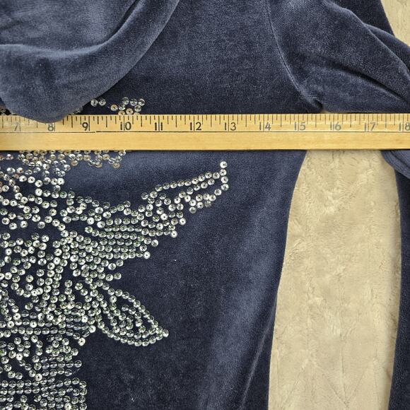 Y2K Juicy Couture Hoodie Small Full Zip Sequin Dog Velour Preppy Blue Paris - Picture 5 of 6